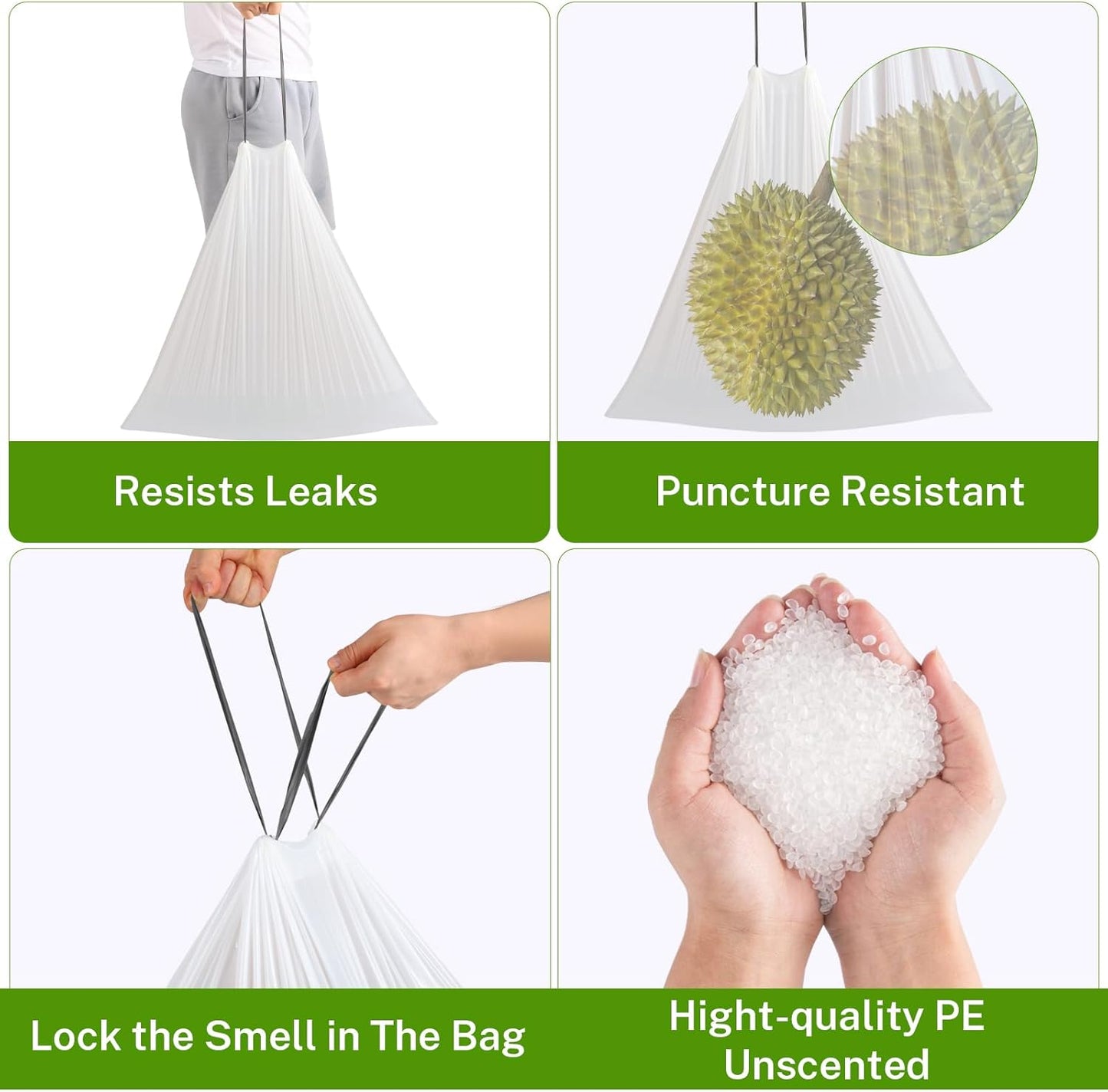 15 Gallon Tall Kitchen Trash Bags Drawstring - 1.2 Mil Thick White Garbage Bag for Office Kitchen, 45 Count