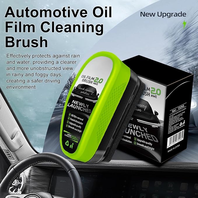 Oil-Free Car Glass Brushes, Automotive Oil Film Cleaning Brush for Car Windows, 2025 Upgrade 2.0 Cleaning Doard, 150ml Universal Clearvision Glass Cleaner (1PCS)