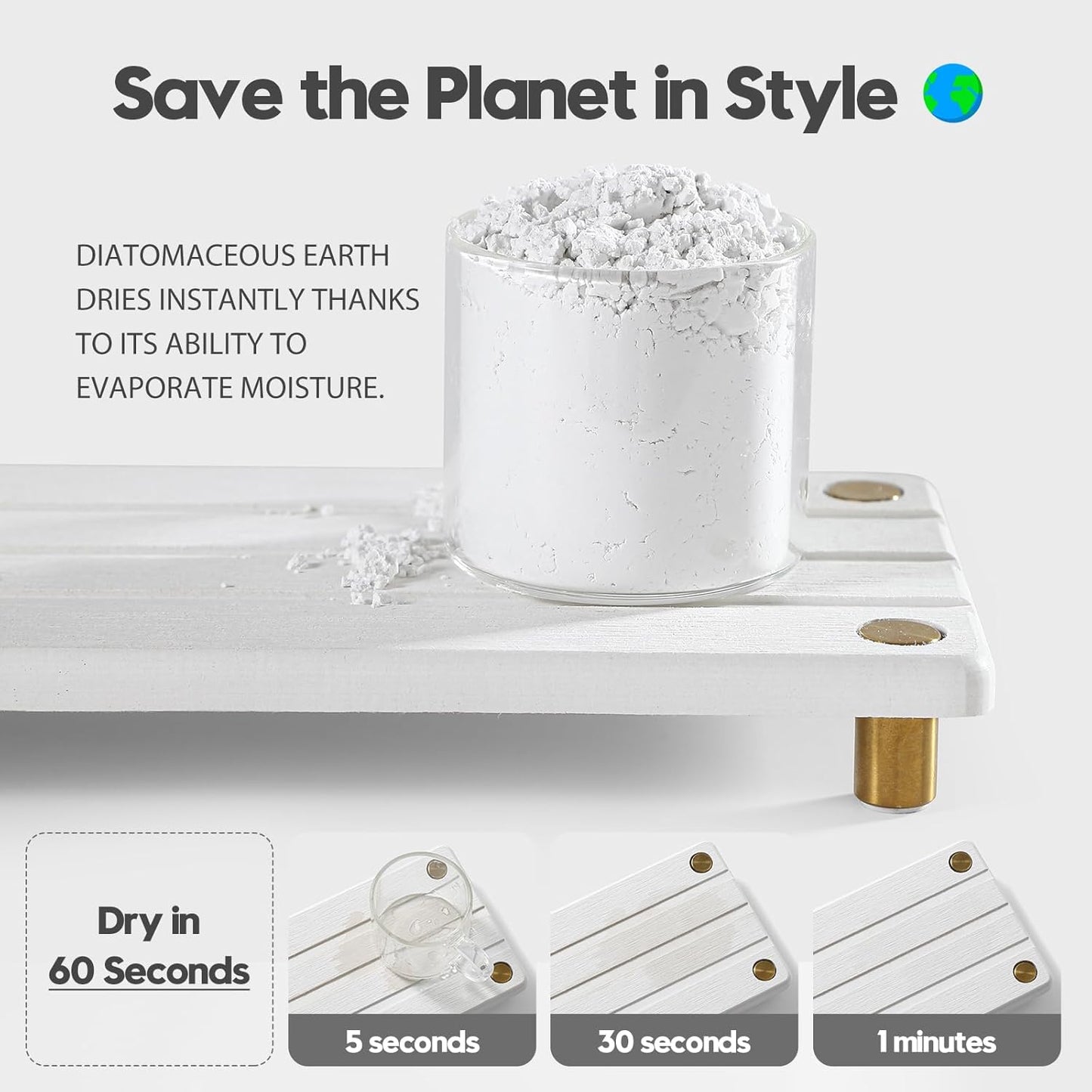 Instant Dry Sink Caddy Kitchen Sink Organizer, Quick Drying Diatomaceous Earth Stone Sink Tray Sponge Holder Soap Dish, Bathroom Countertop Vanity Dispenser Toothbrush, Gold White, 10" x 4"