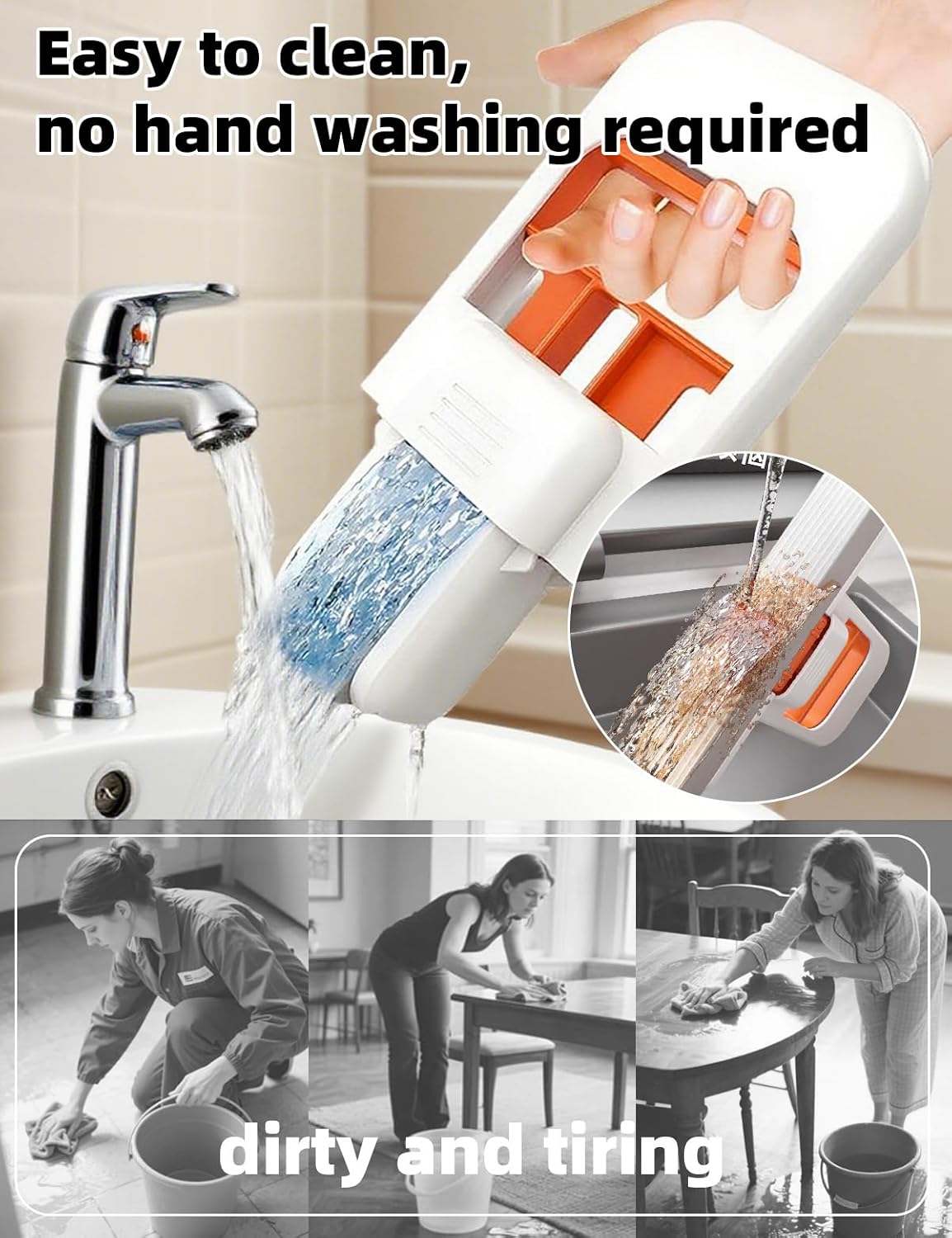 Mini Foldable Desktop Mop, Mini Mop for Small Spaces, Portable Cleaning Sponge Mop for Bathroom, Kitchen, Countertops, Glass, Tile - Wet/Dry Use with One-Hand Squeeze Handle & Replaceable Head (White)