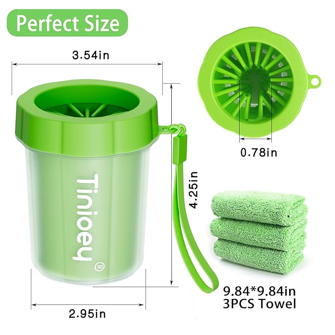 Dog Paw Cleaner for Small Dogs (with 3 Absorbent Towels), Dog Paw Washer, Paw Buddy Muddy Paw Cleaner, Pet Foot Cleaner (Small, Green)