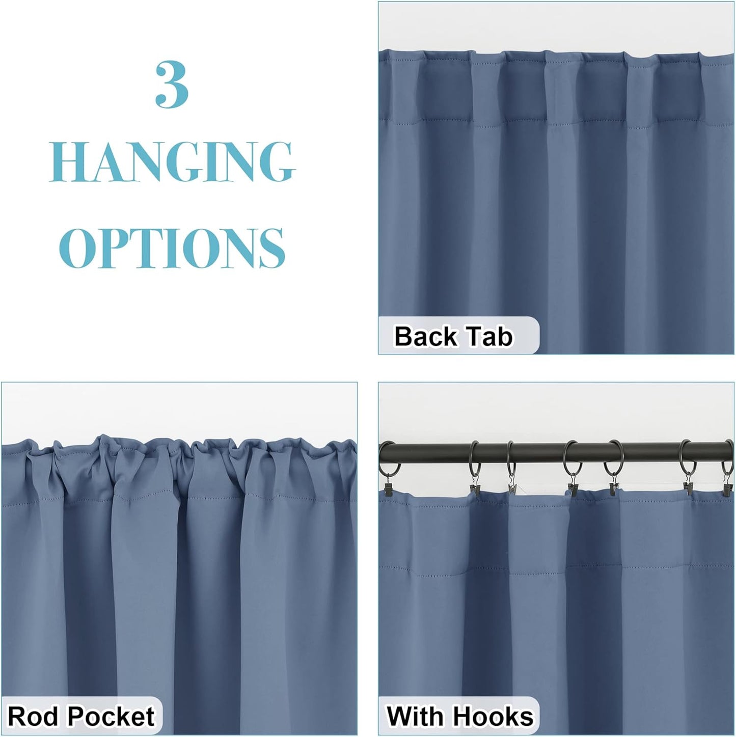 RYB HOME Small Window Curtains - Blackout Insualting Privacy Curtains for Kids Bedroom Kitchen Bathroom Basement Cafe Cabinet Tiers Drapes, 34 Width x 30 Length, 2 Panels, Stone Blue