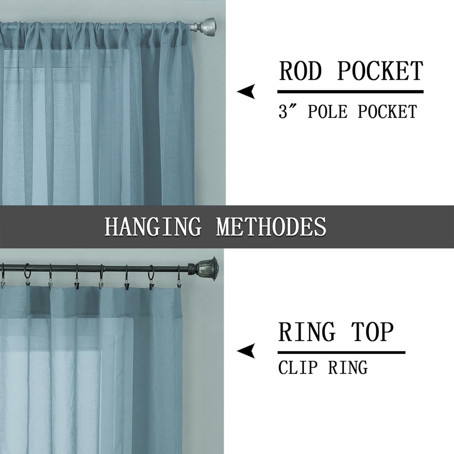 Tollpiz Sheer Curtains Linen Textured Bedroom Curtain Sheers Light Filtering Rod Pocket Voile Curtains for Living Room, 54 x 84 inches Long, Dusty Blue, Set of 2 Panels