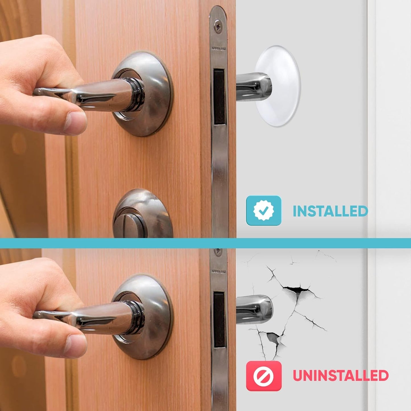 Strongest Wall Door Handle Stopper Set. 12 Pieces of Clear Rubber Door Knob, Round Wall Shield Cushion. Quiet Wall Protector for Door Handle. Guard Door Bumper Wall Protector Silencer. Self Adhesive