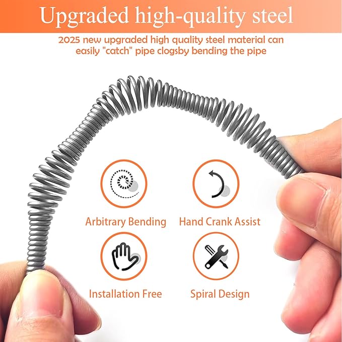 Drain Snake Auger, Plumbing Snake Drain Hair Clog Removal Tool, Heavy Duty Toilet Snake Auger, Sink Unclogger Drain Cleaner Tool for Bathroom Kitchen Tub Shower Drain Clog Remover with Gloves（33 Feet）
