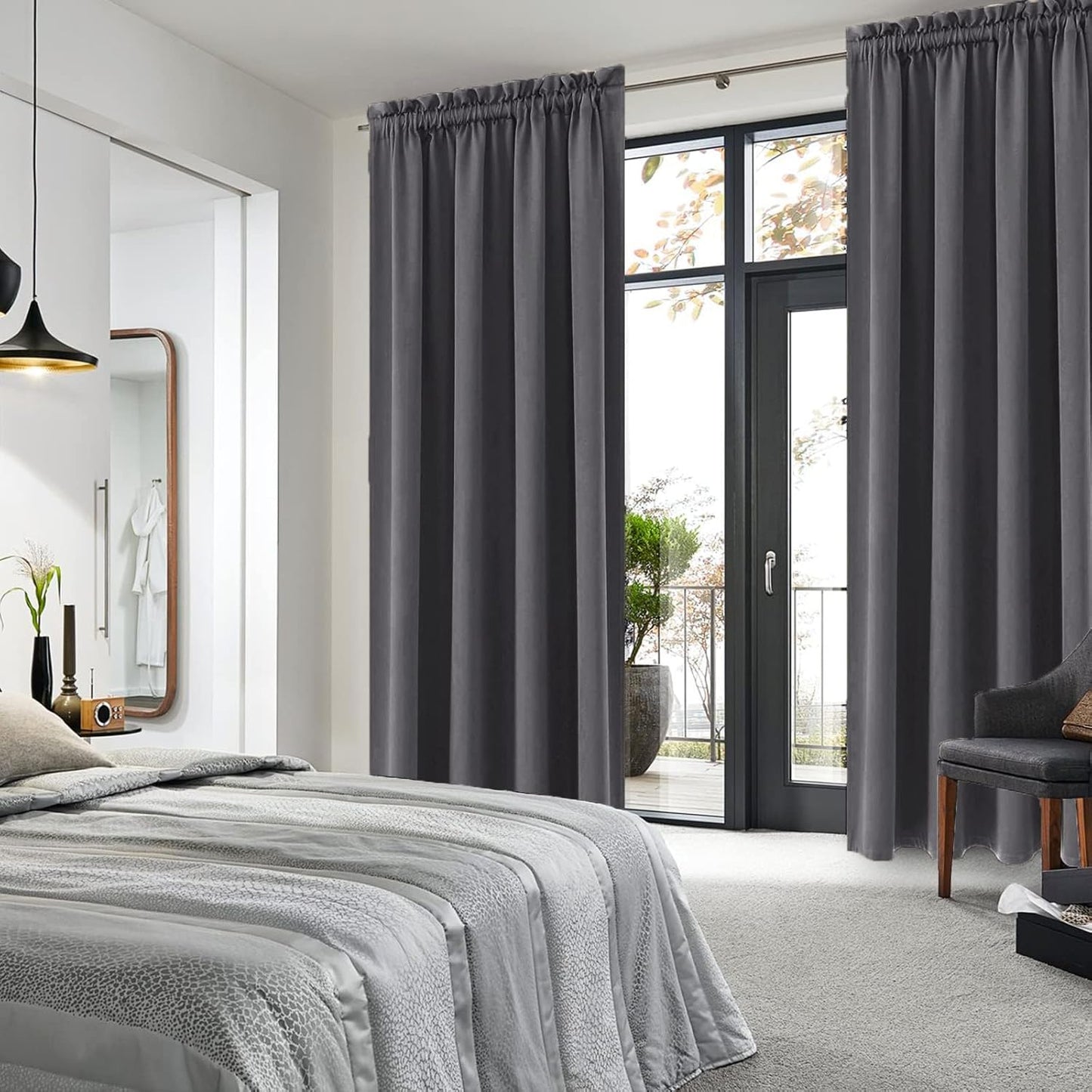 DWCN Blackout Curtains for Living Room 95 Inch Length 2 Panels Set, Solid Thermal Insulated Energy Saving Rod Pocket Window Treatment Curtains Blackout Drapes (W52 x L95 Inch, Dark Grey)