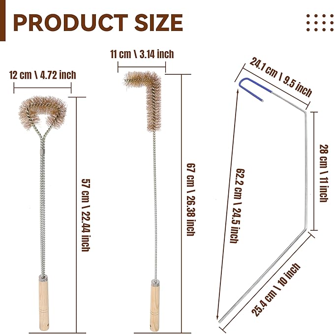 3 Pcs Fryer Cleaning Tools Including L Shaped Brass Bristles Fryer Deep Cleaning Brush, Fryer Deep Cleanout Rod, Long Handle Fryer Basket Brush for Restaurant Air Fryer Cleaning