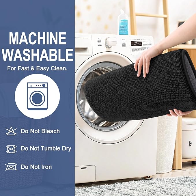 OLANLY Thick Memory Foam Bath Mat Rug 70x24, Extra Soft Absorbent Bathroom Rug, Quick Dry Bath Mats, Non-Slip, Machine Washable Carpet for Bathroom, Tub and Shower, Home Decor Accessories, Black