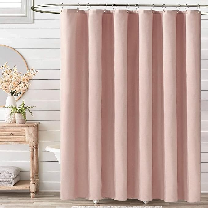 BTTN Blush Fabric Shower Curtain - Linen Textured Weighted Cloth Shower Curtain Set with 12 Plastic Hooks, Machine Washable, Hotel Spa Luxury, Decorative Neutral Bath Curtains for Bathroom, 72x72