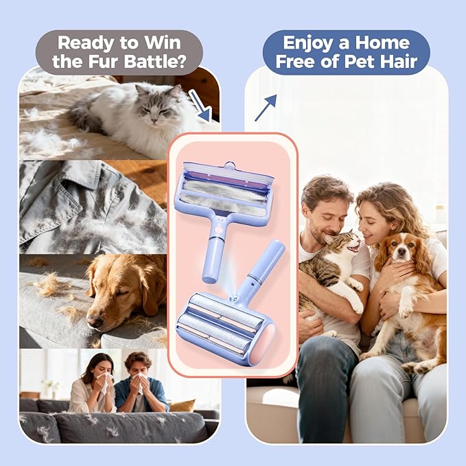 Upgraded Pet Hair Remover with Double Roller, Dual Trapping compartments with Spray Function, Reusable Lint Roller, Pet Hair Removal Tool, Cat and Dog Hair Remover for Furniture, Couch, Carpet, Car