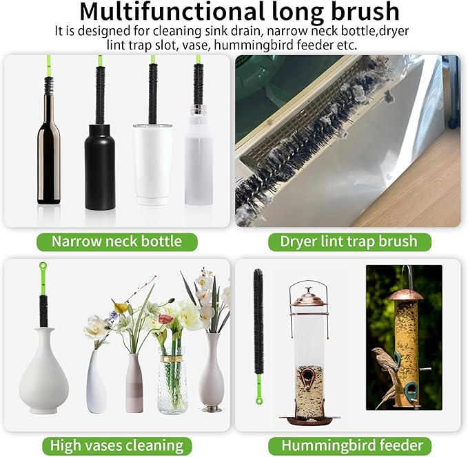 2 Pcs 17” Flexible Sink Drain Cleaner Brush Long Pipe Cleaner Brush for Cleaning Home Kitchen Sink Buthtub Snake Tube Hair Drain Clog Remover Brush for Shower and Tub Hair Clogs Bendable Sewer Drain