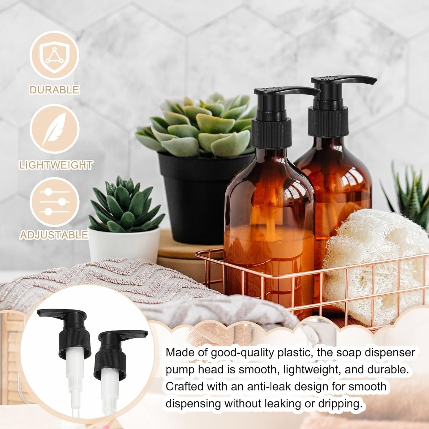 uxcell 8 Pcs Soap Dispenser Pump Heads Soap Dispensers Top Pumps Replacement Switch Pumphead for Standard 24/410 Neck Size Lotion Shampoo Bottle, Black