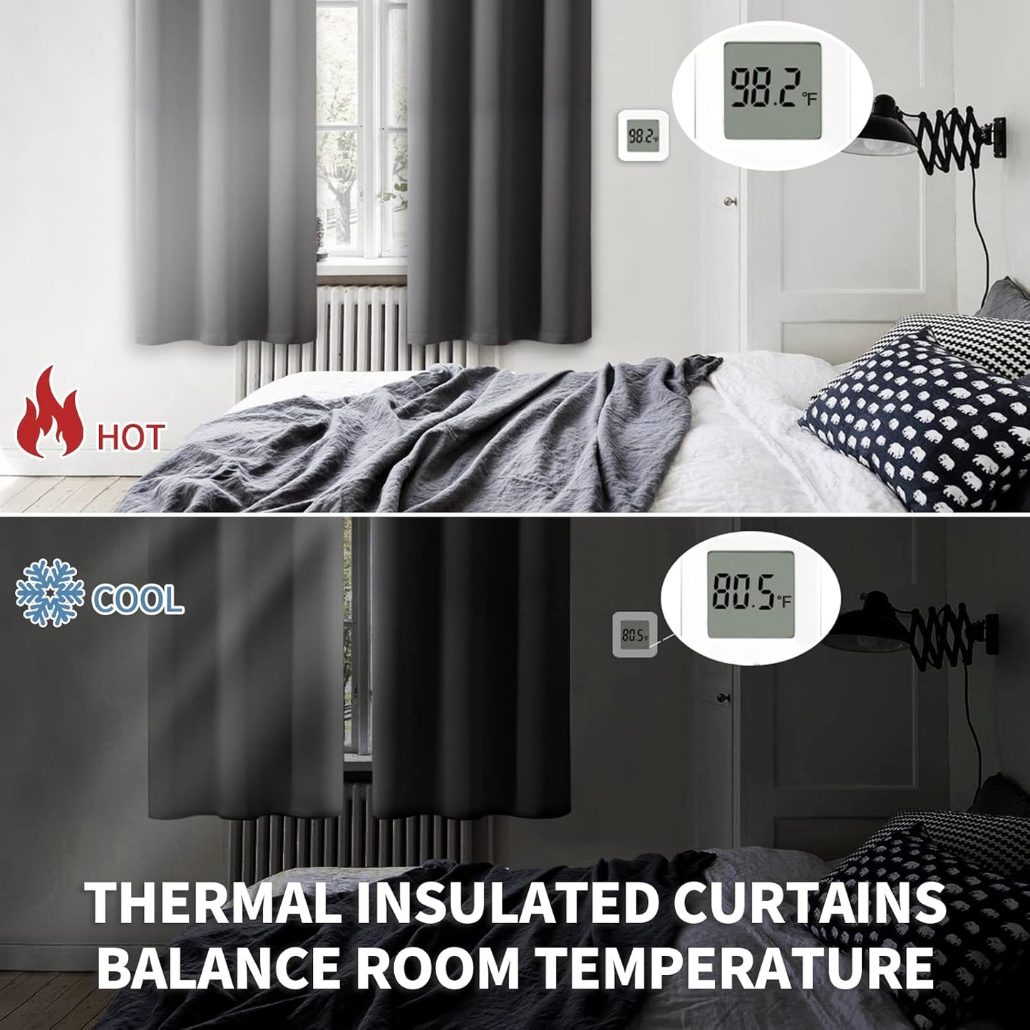 BGment Blackout Curtains for Bedroom 54 Inches Long - Rod Pocket Thermal Insulated Room Darkening Curtain for Living Room, 52 x 54 Inch, 2 Panels, Dark Grey