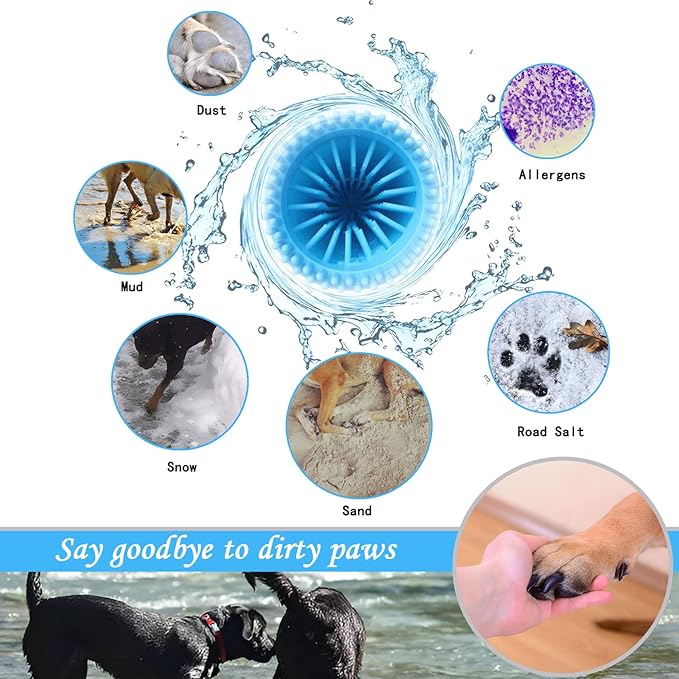 Dog Paw Cleaner for Meduim Small Breed Dogs with 3Pcs Absorbent Towels & Graspable Dog Bath Brush (Blue, Medium)