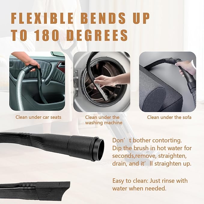 25-Inch Universal Flexible Vacuum Crevice Tool With Brush - Fits All 1-1/4" (32mm) & 1-3/8" (35mm) Inner Diameter Vacuum Hoses（2-pack ）
