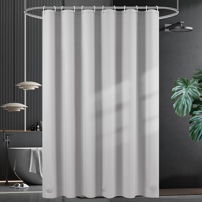 UFRIDAY Grey Stall Size Shower Curtain 36 x 72inch, Heavy Duty Premium PEVA Shower Curtain with 2 Weighted Magnets, Plastic Waterproof Grey Shower Curtains for Bathroom with 6 Hooks
