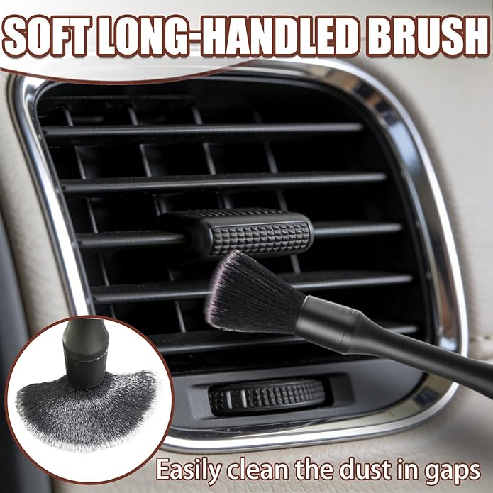 Car Detailing Brush Set, Ultra Soft Boars Hair Car Interior Detailing Brushes, Car Interior Detailing Kit, for Seats Leather Care or Cleaning (6PCS)