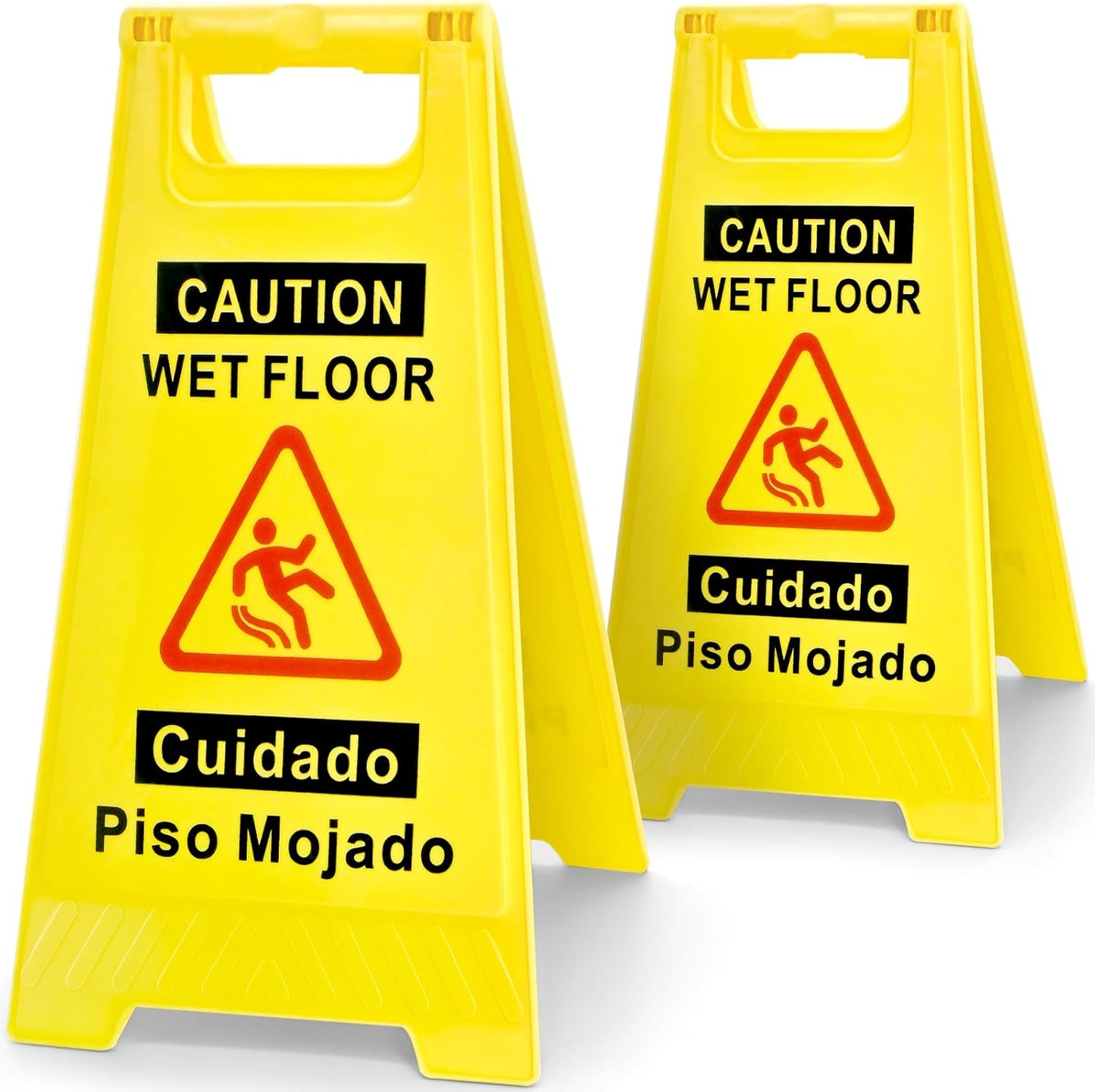 2 Pack Caution Wet Floor Sign, 17.5" Height, Bright Yellow, Double-Sided A-Frame Safety Caution Sign Commercial, Bilingual Caution Message