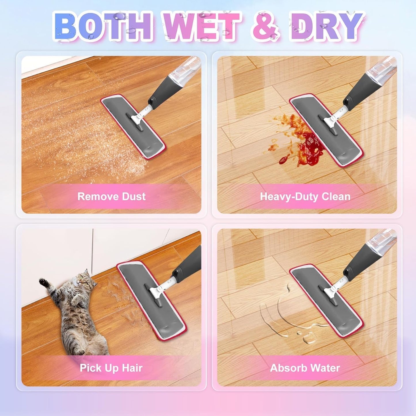 Replacement Microfiber Mop Pads Reusable Compatible with Reveal Spray Mop with Washable Pads, 16.5" Reusable Wet & Dry Mop Replacement Pads Fit for Any Microfiber Reveal Flat Mops(6 Pack)