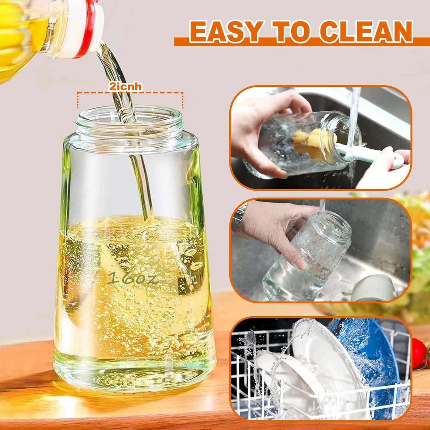 2-in-1 Glass Oil Dispenser & Sprayer - 16oz/470ml Leakproof Bottle for Cooking, Air Fryer, BBQ, Baking, Salad (Transparent Black 2PCS)