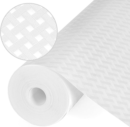Shelf Liners, Non-Adhesive Drawer Liner, Waterproof & Oil-Proof Kitchen Cabinet Cupboard Liner Plastic EVA Material BPA Free Fridge Liner Mats Paper Protector for Shelves (White/12in x 240in)