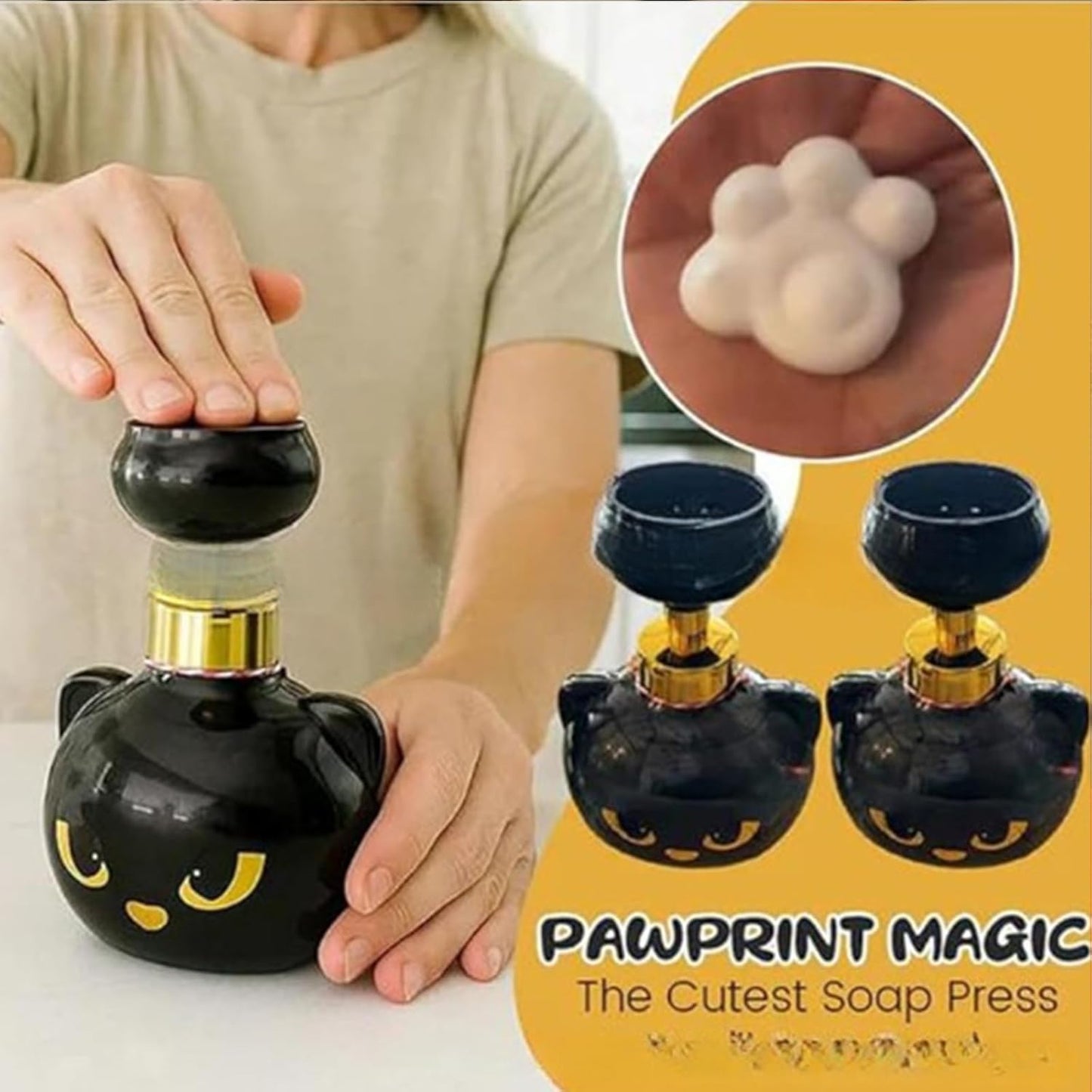 Cute Cat Paw Foam Soap Dispenser, Foaming Hand Dispensers - Pawprint Creates Shaped Bubbles, Black Pump Bottle for Soap, Refillable Empty Foam Liquid Container for Bathroom Kitchen (1)