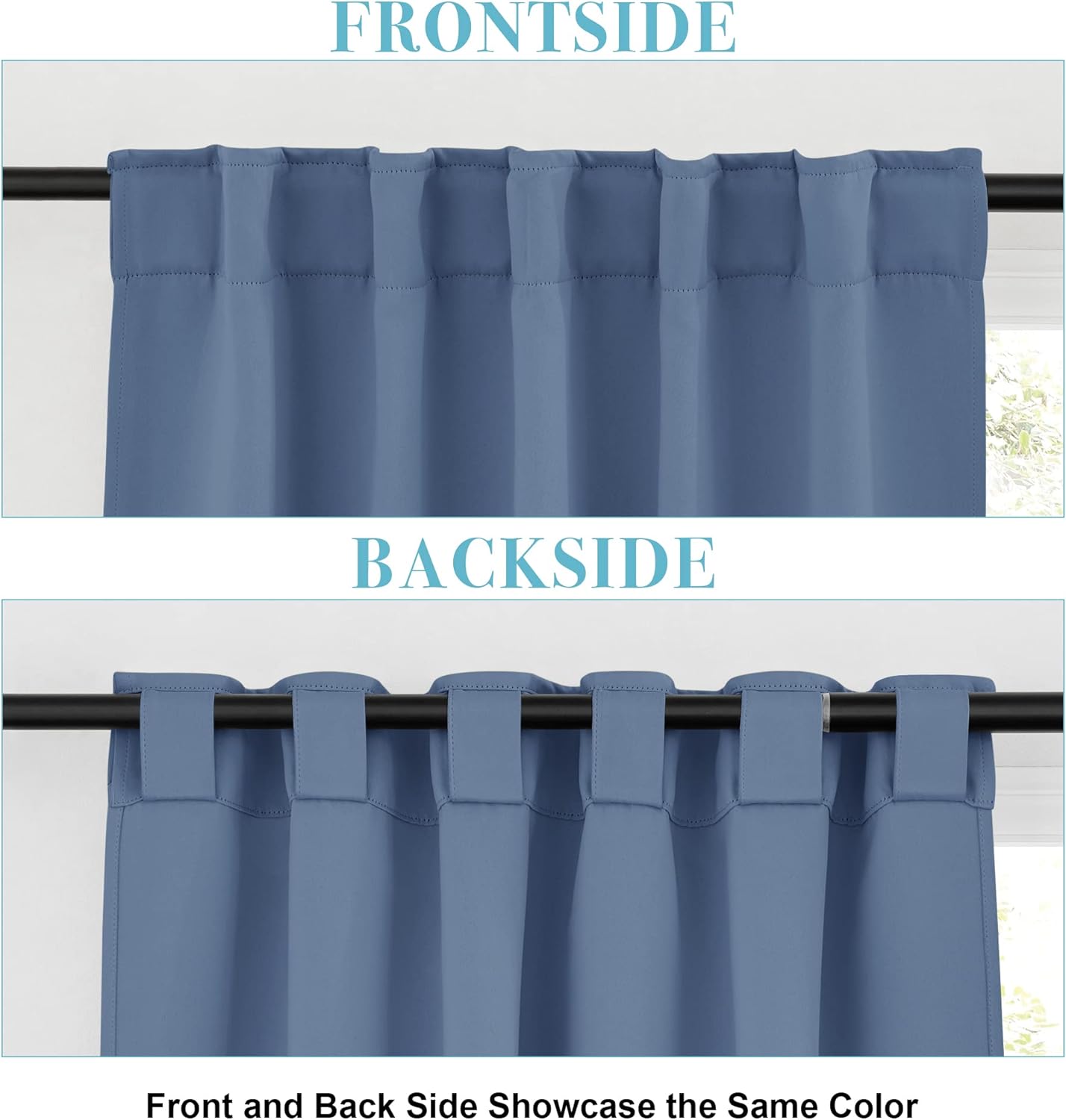 RYB HOME Blackout Curtains for Kitchen, Room Darkening Half Window Treatment Energy Saving Privacy Valances Tiers for Bedroom Bathroom Dining Room, Stone Blue, W42 x L45 inch, 2 Panels