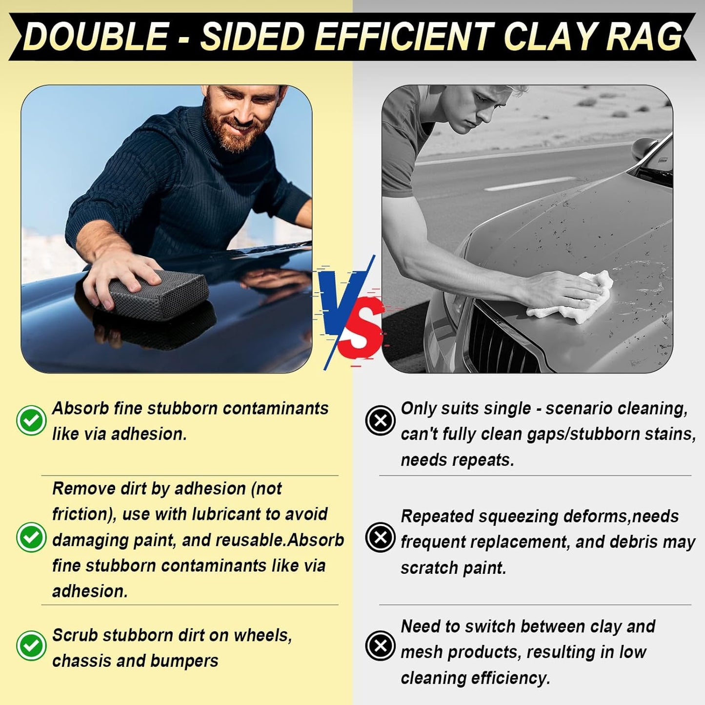 Car Wash Sponge,Dual Sided Car Clay Scrubber for Fast and Effective Removal of Paint,Light Overspray So On,Scrubbing and Clay Work,2-Pack