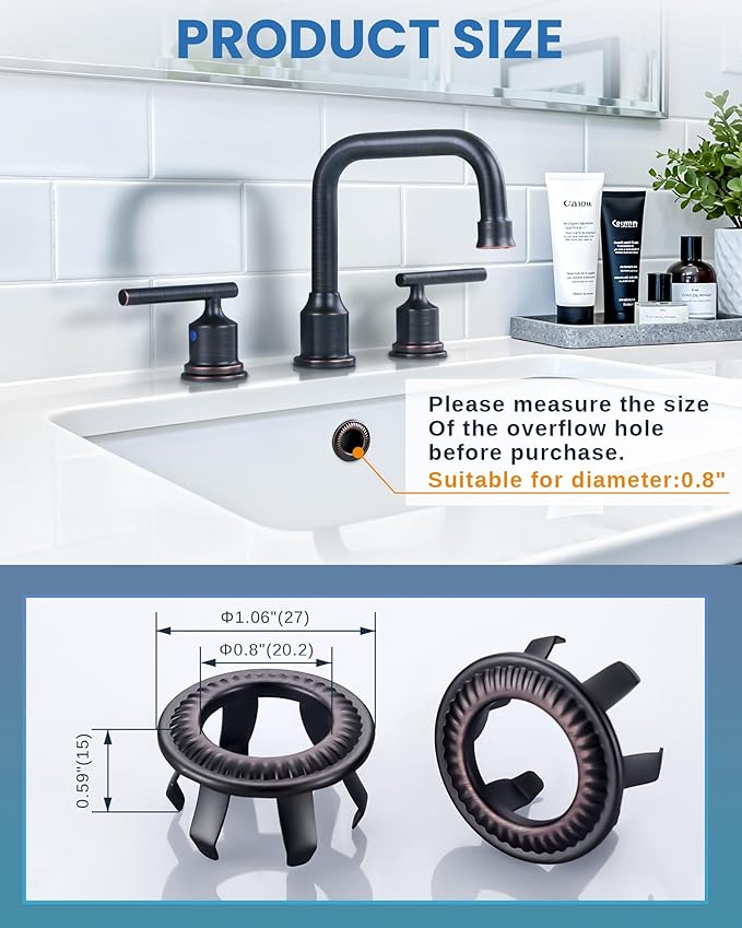 2 Pack Sink Overflow Ring, WOWOW Bathroom Kitchen Sink Basin Trim Copper Overflow Cover Hole Insert Cap, Vanity Sink Trim Rings (Oil Rubbed Bronze)