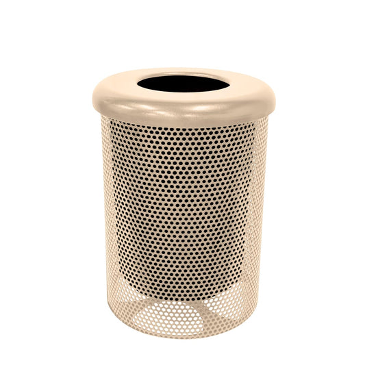 COATEDOUTDOORFURNITURE RFT-P-TAN Heavy Duty Round Trash Receptacle with Flat Top, Liner Included, 32 Gallon, Tan, Made in America