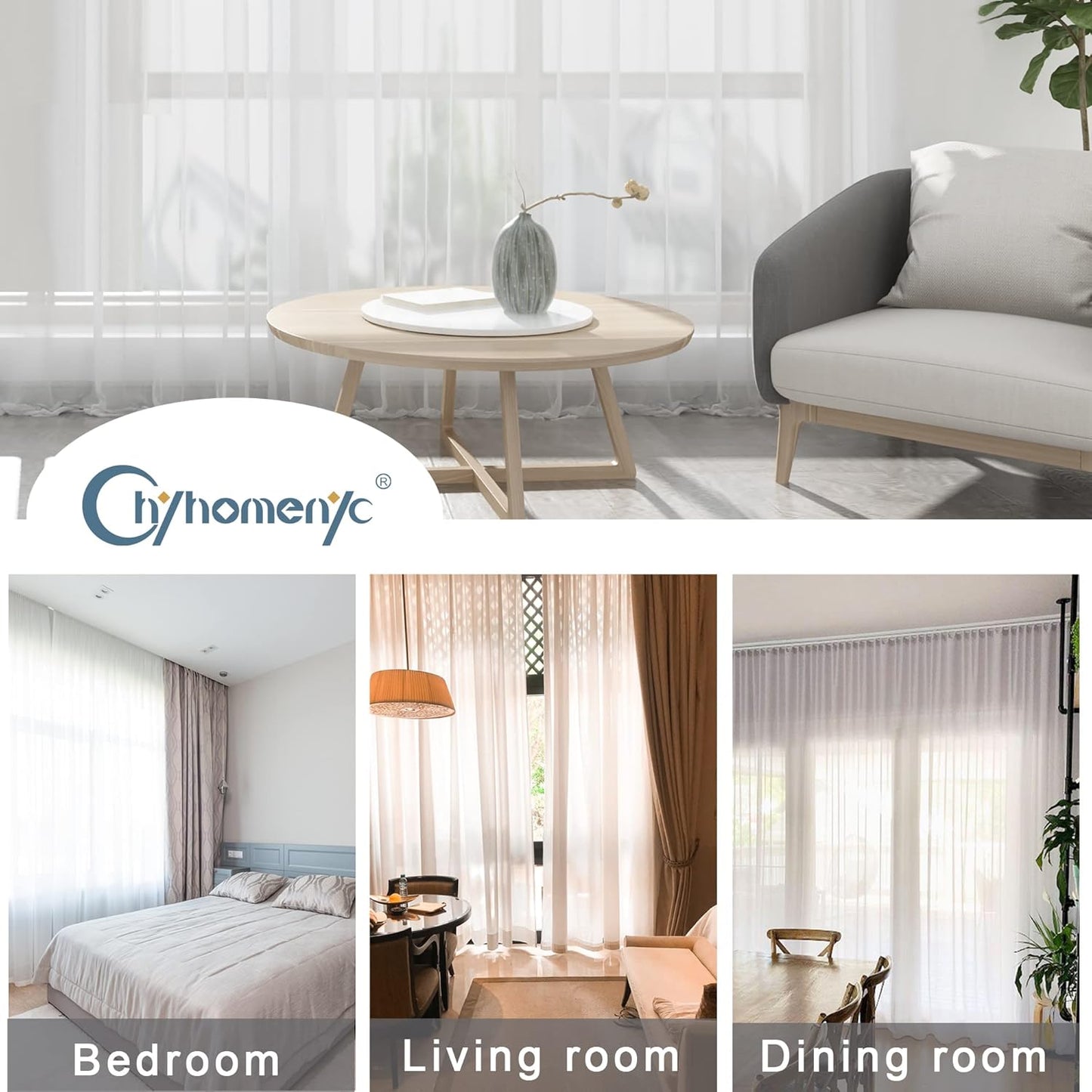 Chyhomenyc White Sheer Curtains 96 Inches Long 2 Panels, Light Filtering White Curtains for Living Room, Soft Gentle Voile Rod Pocket Bedroom Window Drapes, 59Wx96L Inch, 2PCS