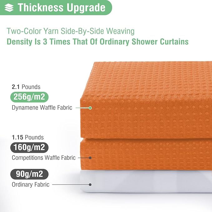 Dynamene Extra Long Shower Curtain - 96 Inch Long Waffle Weave Weighted Thick Cloth Bathroom Shower Curtain, Neutral Heavy Duty Hotel Bath Curtain Set with 12 Plastic Hooks,72x96, Burnt Orange