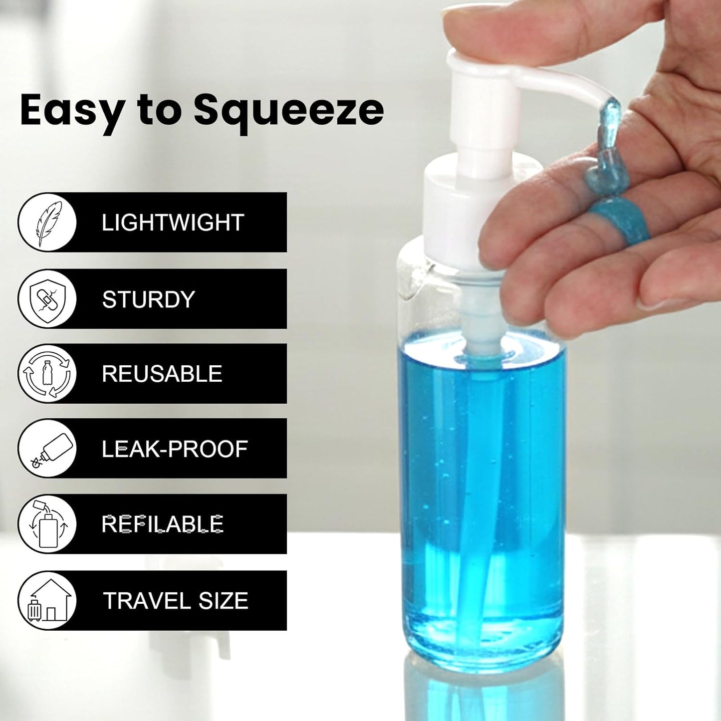 5 Pack 3.4 Oz/100ml Travel Pump Bottle TSA Approved Empty Plastic Pump Bottles Dispenser Portable Refillable Container Clear Lotion Dispenser Bottle for Shampoo Shower Gel