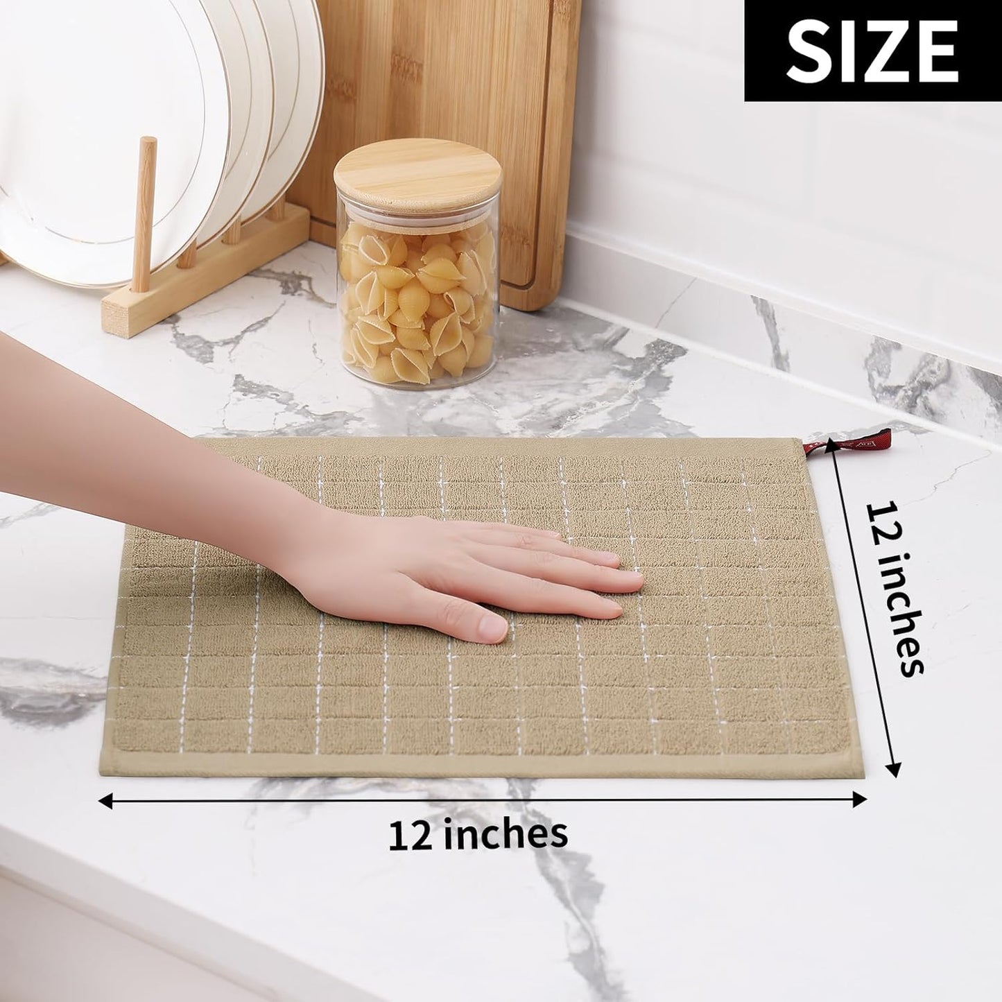 Homaxy 100% Cotton Terry Kitchen Dish Cloths, Ultra Soft and Absorbent Dish Towels for Kitchen, Perfect for Drying and Washing Dishes, 8 Pack, 12 x 12 Inches, Tan