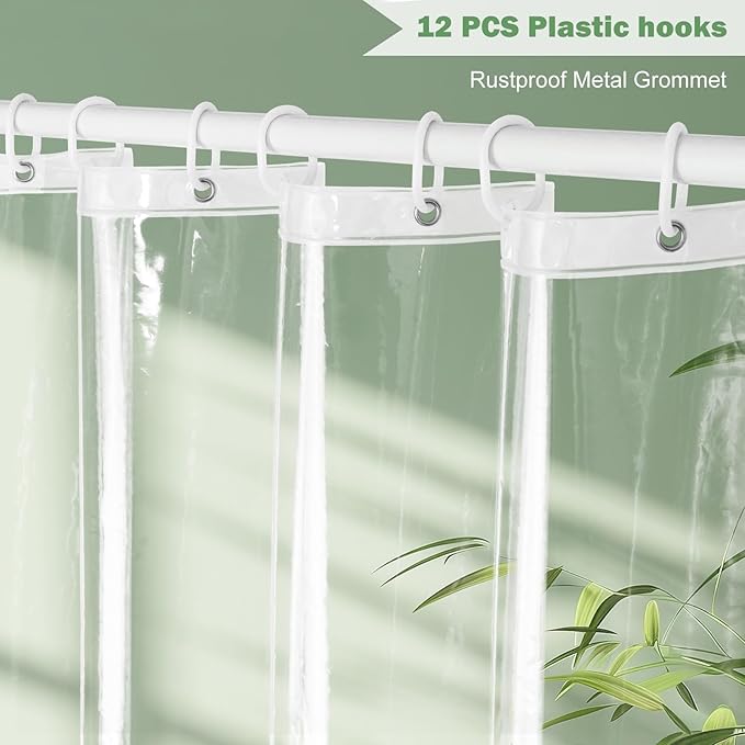 UFRIDAY Clear Shower Curtain , Extra Long Shower Curtain Liner 72x78 Inch ,Bathroom Curtain Waterproof with 5 Magnets Bottom, for Home and Hotel,PEVA