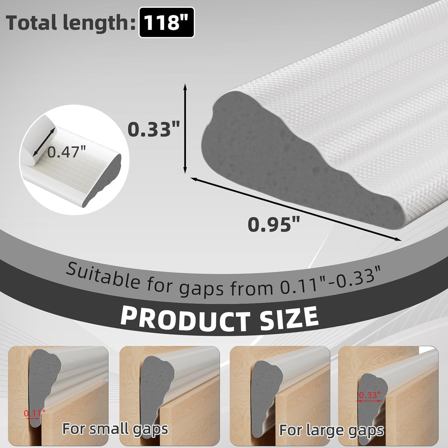 118" Wedge Weather Stripping Door Seal Strip for Door Frame & Window,Self Adhesive Window Insulation Draft Stopper Seal for Winter,Gray Foam Door Gap Filler for Soundproofing Light Blocker,White