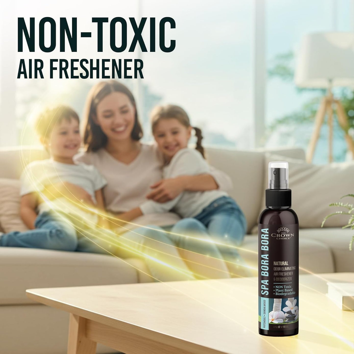 Non-Toxic Odor Eliminator, Natural Sandalwood & Patchouli Air Freshener Spray for Home, Room, Closet & Couch Deodorizer, Long Lasting Bathroom & Toilet Freshener, Safe for Kids & Pets - 4 oz Pack of 1