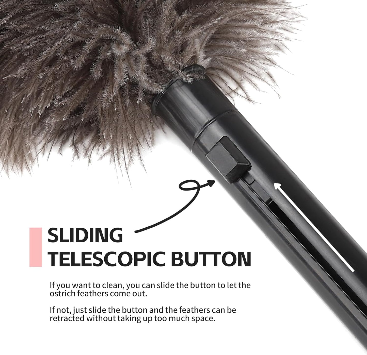 Retractable Feather Duster-Genuine Ostrich Feathers,Anti-Static,Reusable Eco-Friendly Handheld Cleaning for Keyboard,Home,Car,Office(10 to 15 Inches) 3 Pack