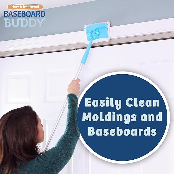 Baseboard Buddy | Lightweight Home Cleaning Essential, Perfect for Baseboards, Moldings & Walls, Glide & Wipe Trapping & Locking Dirt & Dust | As Seen on TV, (1 3 Reusable Pads)