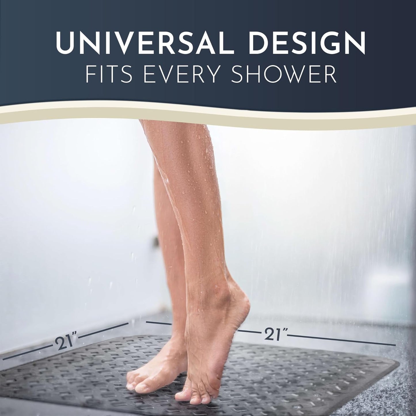 Homerella Anti Slip Shower Mat | Anti Mold Non Slip Bathtub Mat for Inside Shower | Square Floor Shower Mat 21 x 21 inch with Suction Cups for Grip & Hooks Hanging and Quick Drying | Machine Washable