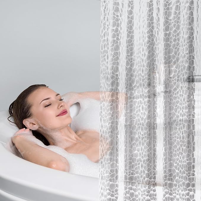 UFRIDAY Clear Extra Long Shower Curtain Liner 72x84 inches,3D Cube Long Shower Curtain EVA Water Repellent Shower Curtain for Bathroom Water Cube Shower Liner with 3 Big Weighted Magnet