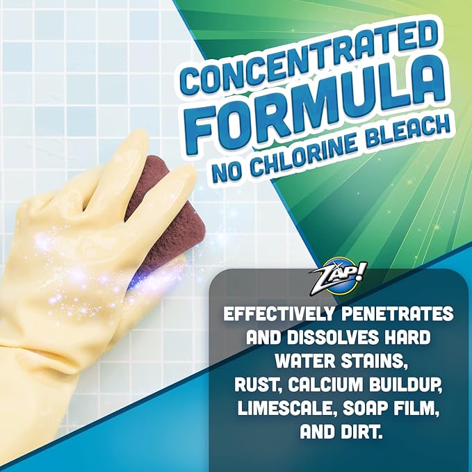 ZAP! Professional Tile & Grout Restorer | Cleans & Restores Porcelain, Fiberglass, Tile, & Grout Surfaces | Rust & Hard Water Remover | Kitchens & Bathroom Porcelain Sinks, Toilets, & Tubs
