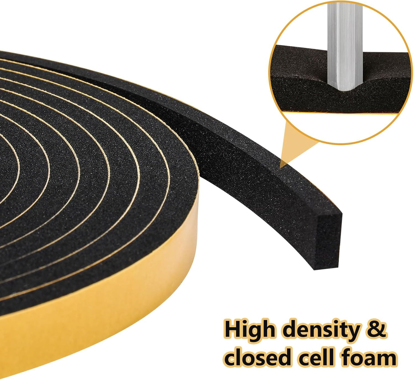 13Feet Weather Stripping (1/2 Inch X 2/5 Inch) Door Seal Strip, Strong Adhesive, Lightproof, Soundproof, Weatherproof Foam Tape Insulation for Sliding Door, Front Door Frame, Windows- Black
