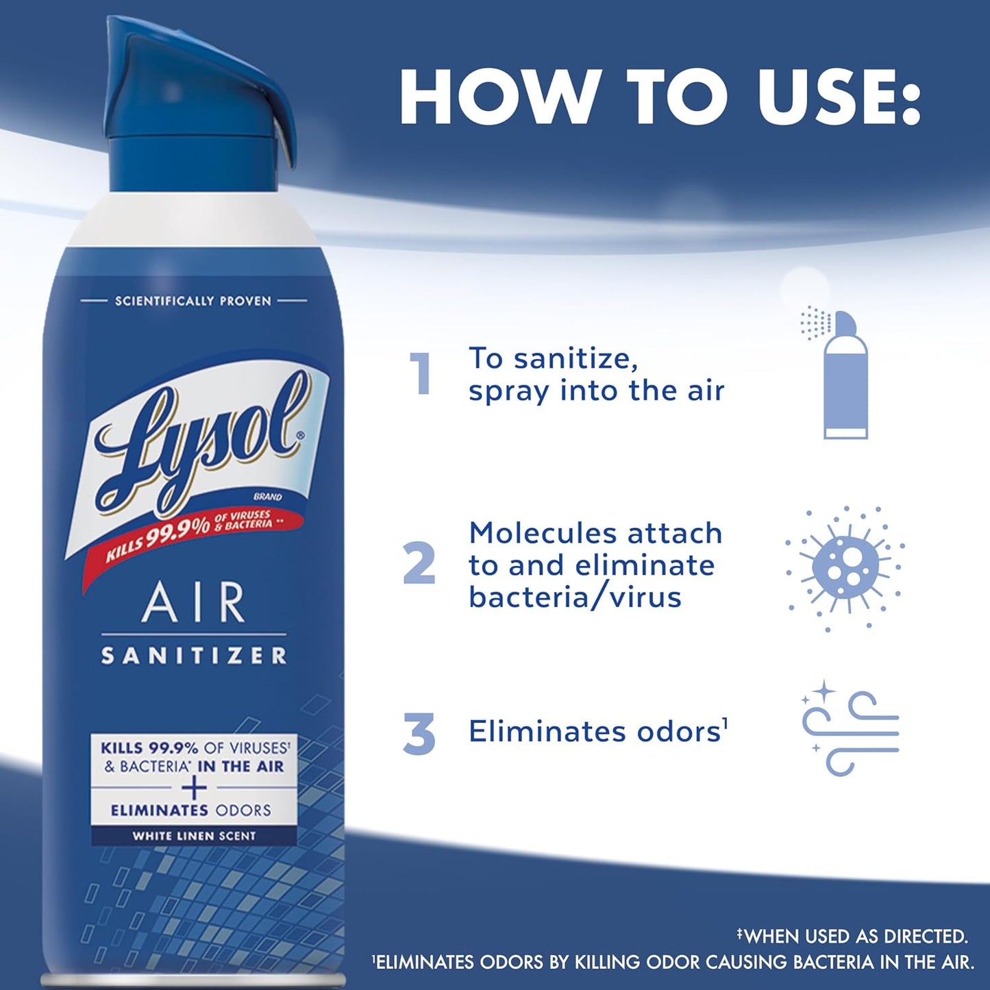 Lysol Air Sanitizer Spray with Odor Eliminator for Home & Office, Sanitizing Spray, Air Freshener Alternative, White Linen Scent, 10 oz (Pack of 3)