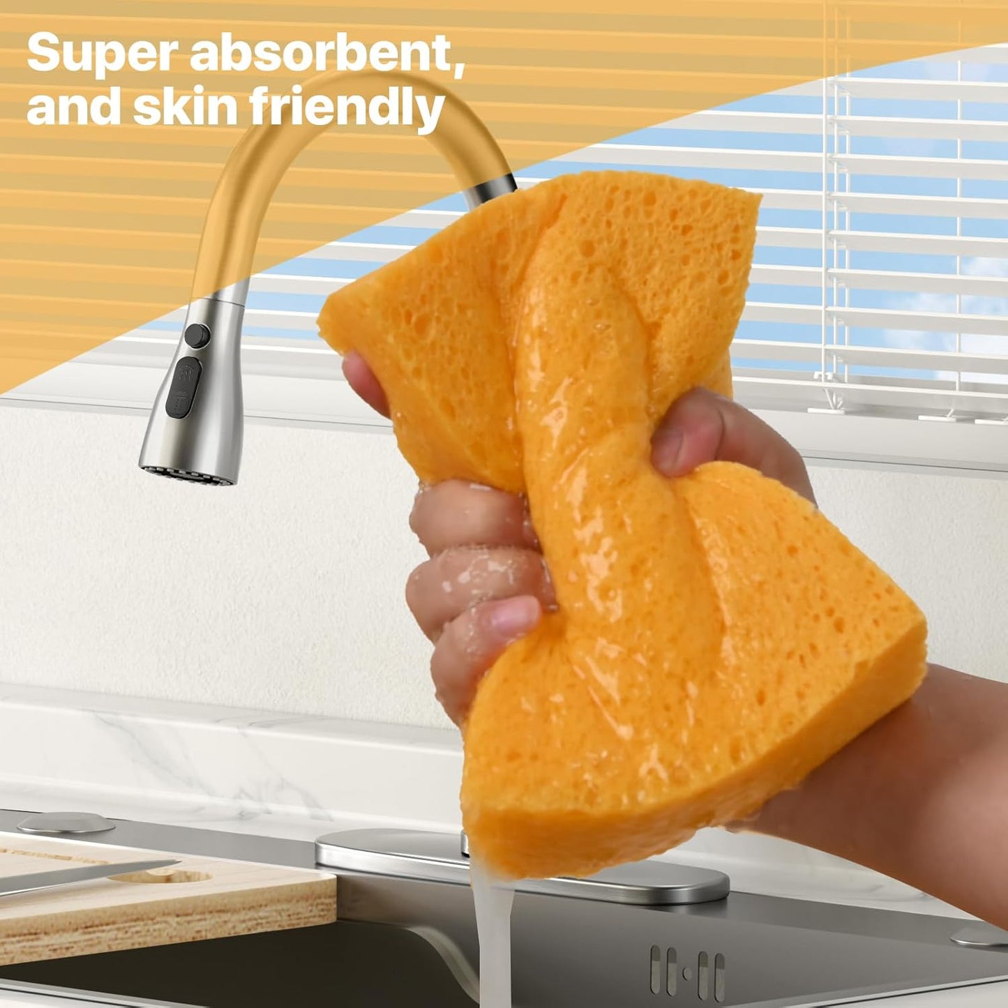 2 PCS Large Natural Cellulose Sponges 6x4x2 Inch - Super Absorbent and Biodegradable, Perfect for Home & Kitchen Cleaning, Boat Bail, Car Washing