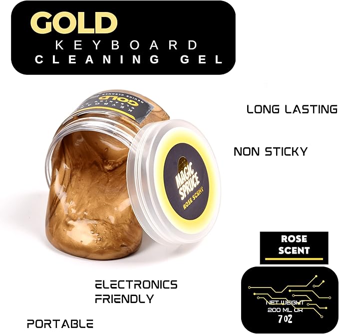 Magic Spruce Car Cleaning Gel Kit with Non Sticky Luxury Gold Car Cleaning Putty Reusable Universal Detailing Kit, Rose Scented Laptop Keyboard Cleaning Gel in Containers