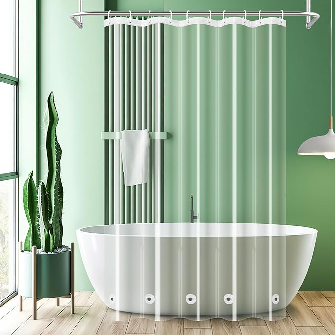 UFRIDAY Clear Stall Long Shower Curtain Liner 60 x 84 inch, EVA Waterproof Weighted Clear Shower Liner with Magnets,Narrow Shower Curtain Liner 60 inch Wide for Bathroom or Window