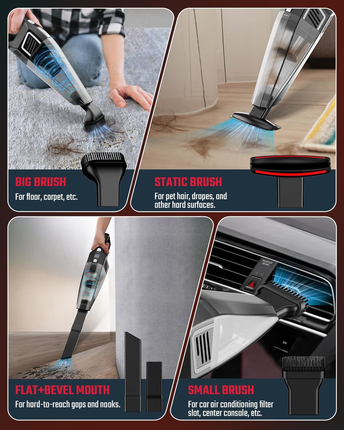 Handheld Vacuum Cordless, 9000PA Strong Suction, 2 Suction Modes, Fast Type-C Charging, Lightweight, Portable Car Vacuum Cleaner with for Home Pet Office