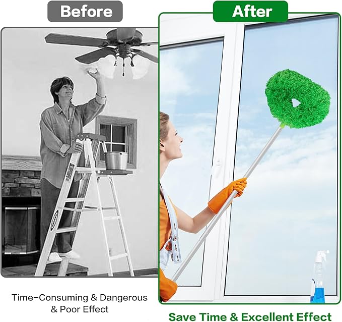 Ceiling Fan Cleaner Duster Reusable Microfiber Ceiling Fan Blade Cleaner Removable Duster with Extension Pole Adjusts 13 to 49.7 Inch for Cleaning Walls Bookshelves Furniture Door Window Top (Green)