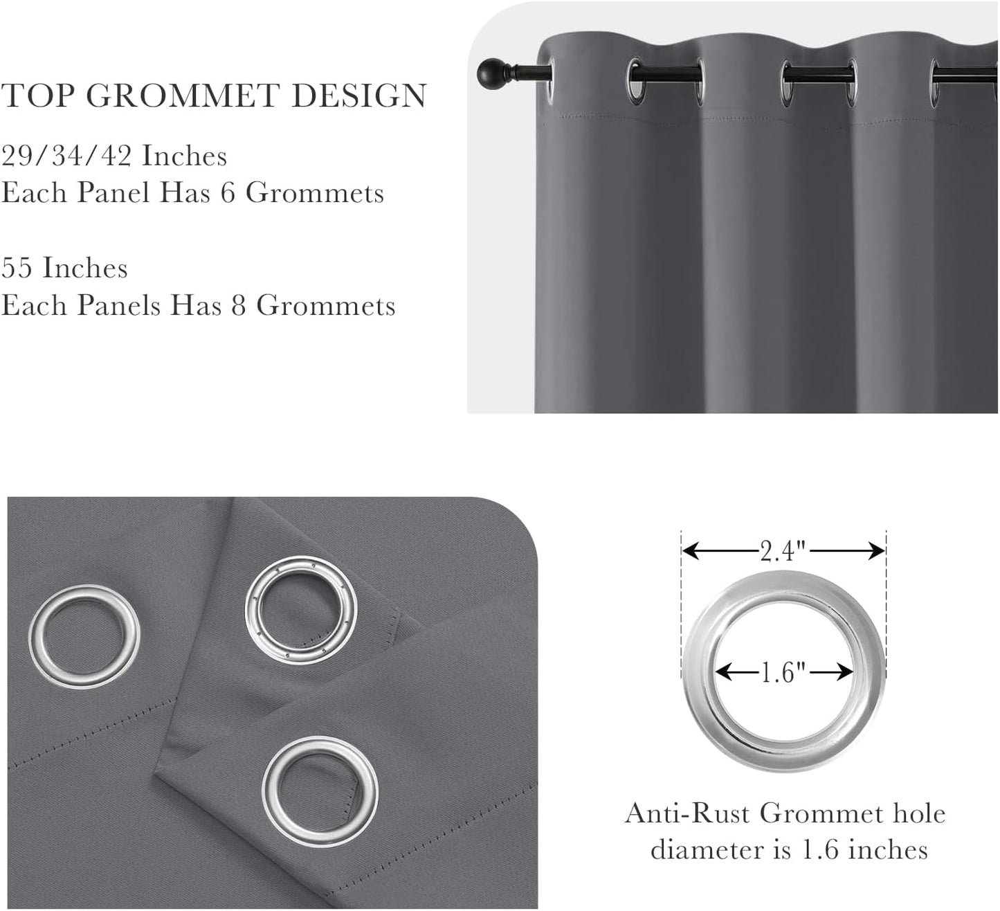 PONY DANCE Gray Blackout Curtains for Bedroom 64 inch Length, Thermal Insulated Light Blocking Window Drapes for Living Room, 2 Panels Set with Top Grommets, 42-inch Wide